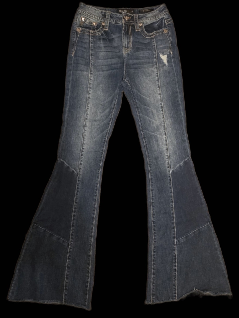 Miss Me Dark Blue Patchwork Flare Jeans